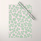 Mint green flower blossom scatter on blush pink Wrapping Paper Gallery Image 1