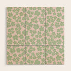 Mint green flower blossom scatter on blush pink Wood Wall Art Gallery Image 1