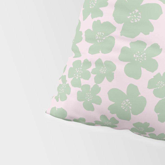 Mint green flower blossom scatter on blush pink Pillow Sham Gallery Image 4