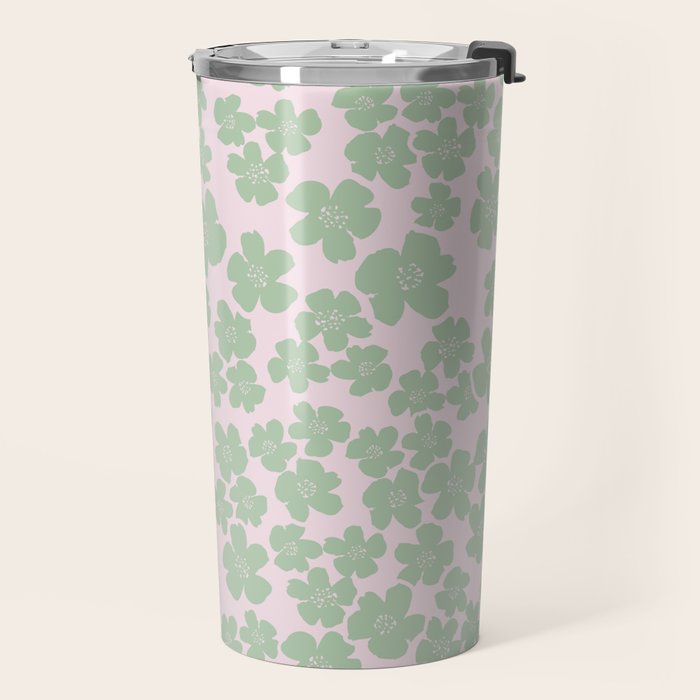 Mint green flower blossom scatter on blush pink Travel Mug Gallery Image 2