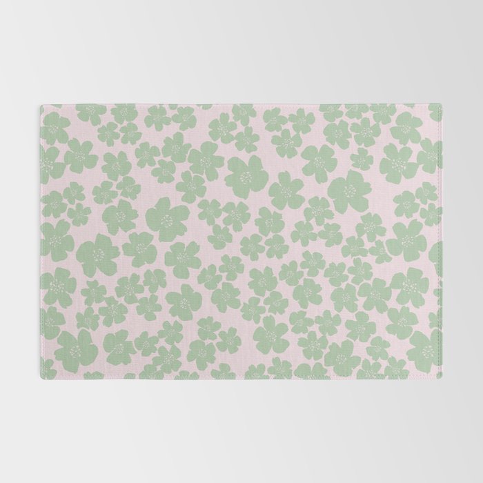 Mint green flower blossom scatter on blush pink Rug Gallery Image 2