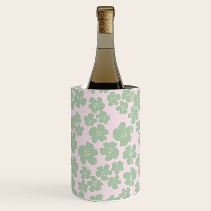 Mint green flower blossom scatter on blush pink Wine Chiller Gallery Image 2
