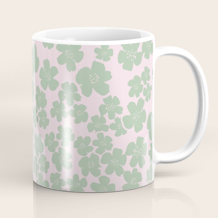 Mint green flower blossom scatter on blush pink Coffee Mug Gallery Image 1
