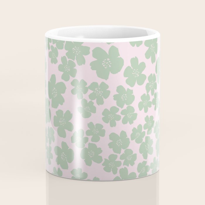 Mint green flower blossom scatter on blush pink Coffee Mug Gallery Image 4