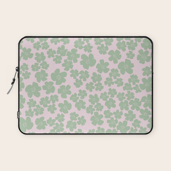 Mint green flower blossom scatter on blush pink Laptop Sleeve Gallery Image 1