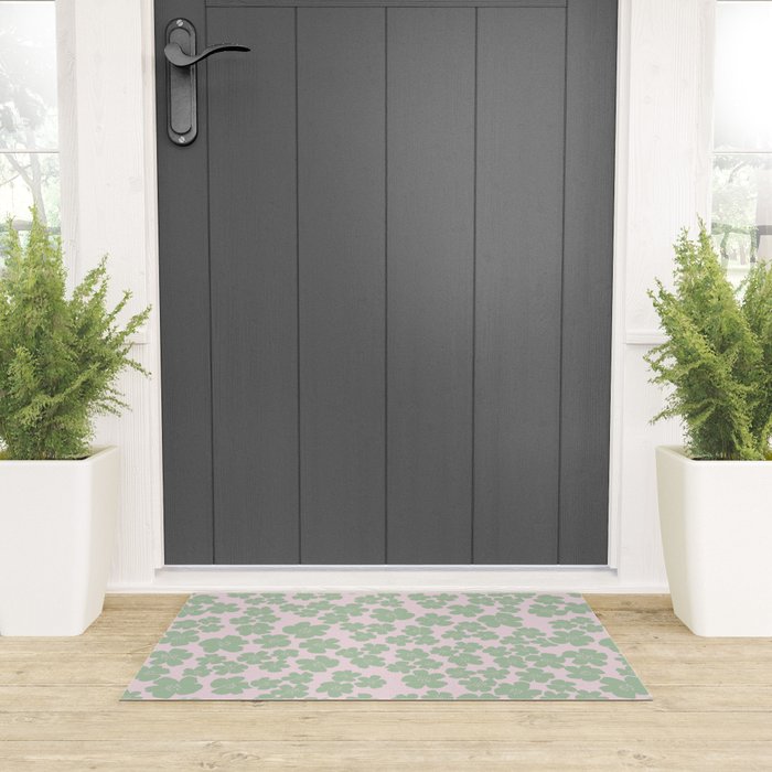 Mint green flower blossom scatter on blush pink Welcome Mat Gallery Image 3
