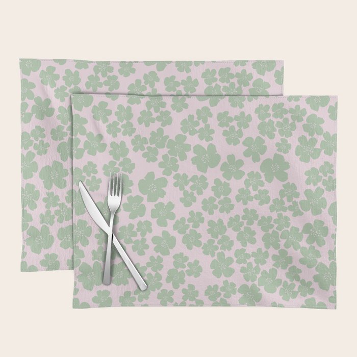 Mint green flower blossom scatter on blush pink Placemat Gallery Image 1