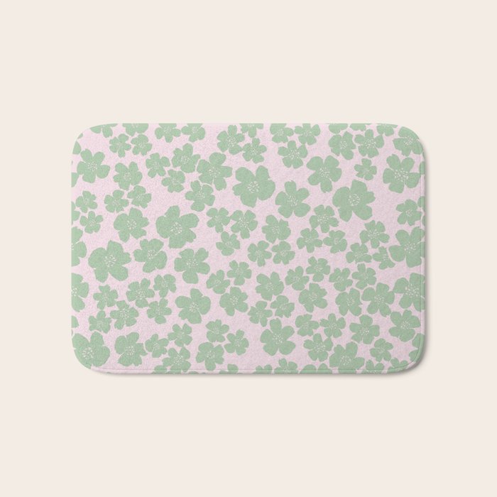 Mint green flower blossom scatter on blush pink Bath Mat Gallery Image 1
