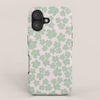 Mint green flower blossom scatter on blush pink iPhone Case Gallery Image 1