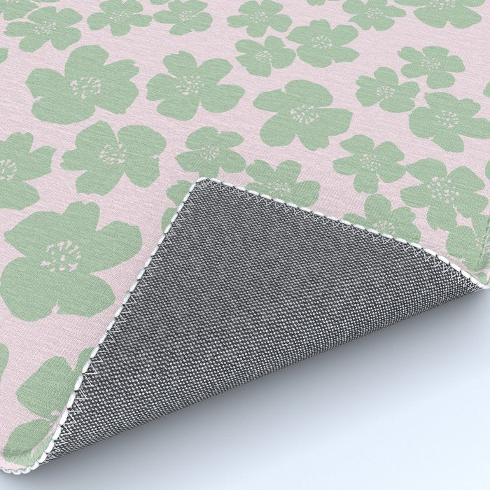 Mint green flower blossom scatter on blush pink Rug Gallery Image 4