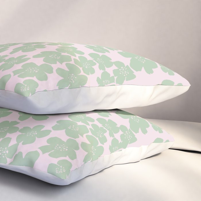 Mint green flower blossom scatter on blush pink Pillow Sham Gallery Image 3