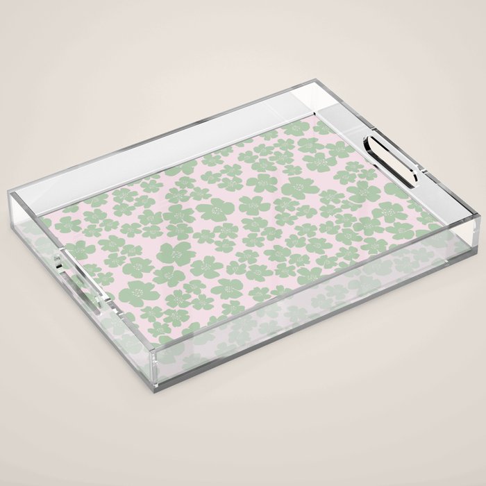 Mint green flower blossom scatter on blush pink Acrylic Tray Gallery Image 1