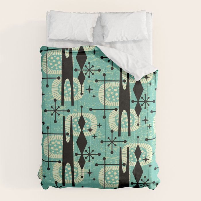 Retro 1950s Style Mid Century Modern 771 Mid Mod Turquoise Comforter Gallery Image 1