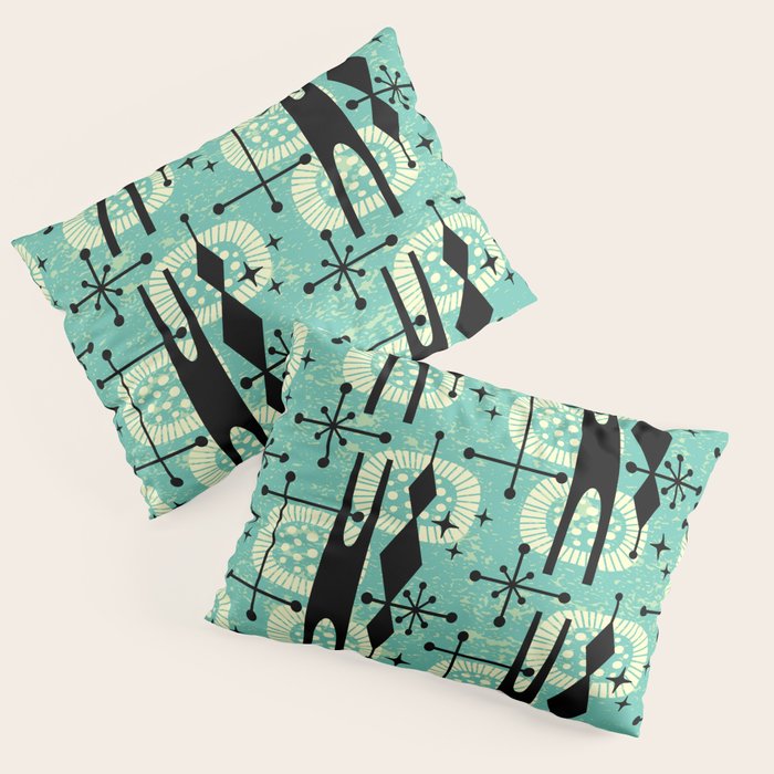 Retro 1950s Style Mid Century Modern 771 Mid Mod Turquoise Pillow Sham Gallery Image 1