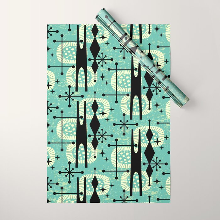 Retro 1950s Style Mid Century Modern 771 Mid Mod Turquoise Wrapping Paper Gallery Image 1
