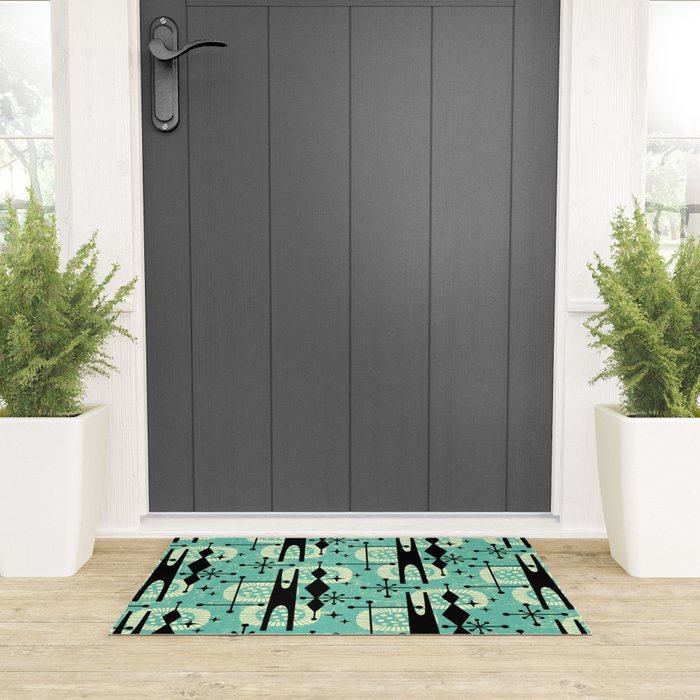 Retro 1950s Style Mid Century Modern 771 Mid Mod Turquoise Welcome Mat Gallery Image 3