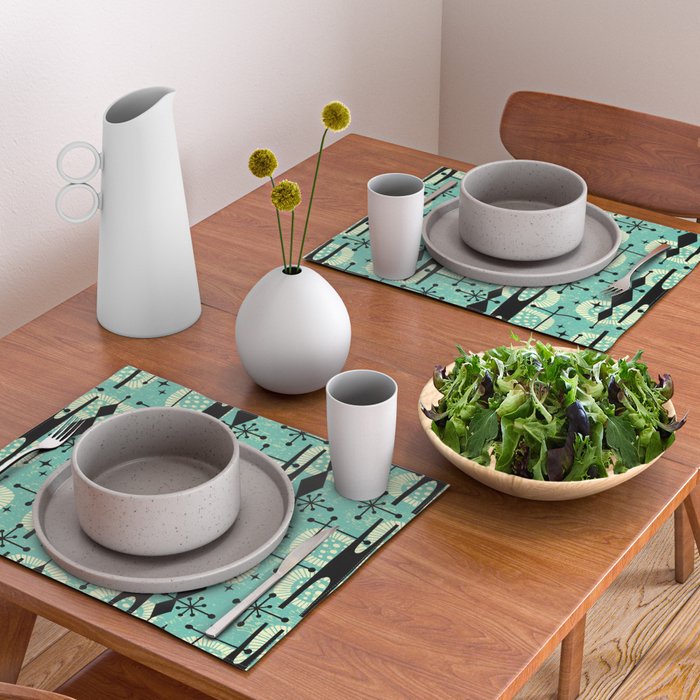 Retro 1950s Style Mid Century Modern 771 Mid Mod Turquoise Placemat Gallery Image 2