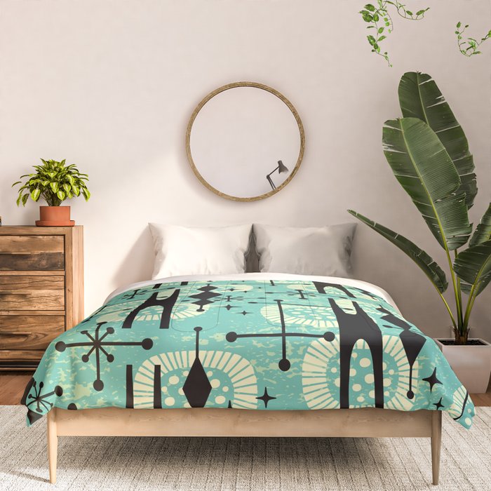 Retro 1950s Style Mid Century Modern 771 Mid Mod Turquoise Comforter Gallery Image 3