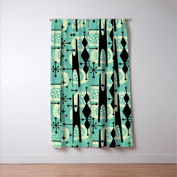 Retro 1950s Style Mid Century Modern 771 Mid Mod Turquoise Window Curtain Gallery Image 3