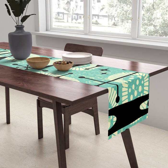 Retro 1950s Style Mid Century Modern 771 Mid Mod Turquoise Table Runner Gallery Image 2