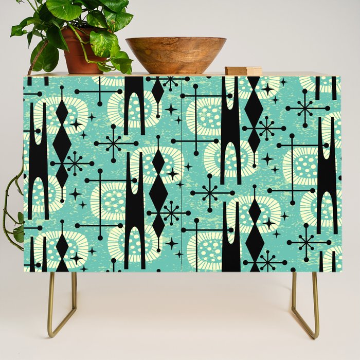 Retro 1950s Style Mid Century Modern 771 Mid Mod Turquoise Credenza Gallery Image 1