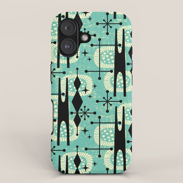 Retro 1950s Style Mid Century Modern 771 Mid Mod Turquoise iPhone Case Gallery Image 1