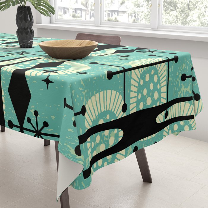 Retro 1950s Style Mid Century Modern 771 Mid Mod Turquoise Tablecloth Gallery Image 3