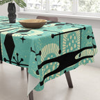 Retro 1950s Style Mid Century Modern 771 Mid Mod Turquoise Tablecloth Gallery Image 3