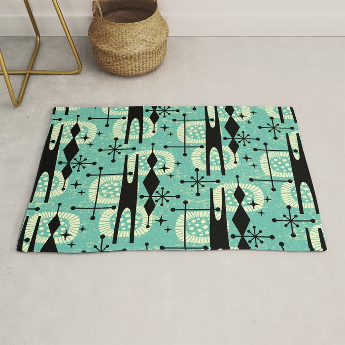 Retro 1950s Style Mid Century Modern 771 Mid Mod Turquoise Rug Gallery Image 1