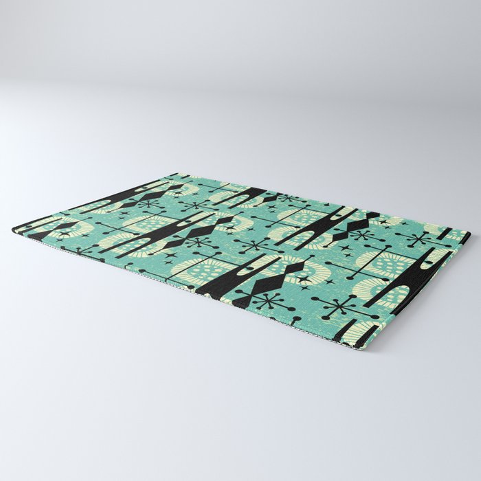 Retro 1950s Style Mid Century Modern 771 Mid Mod Turquoise Rug Gallery Image 3