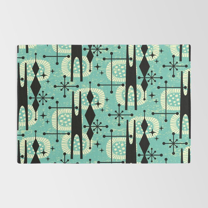 Retro 1950s Style Mid Century Modern 771 Mid Mod Turquoise Rug Gallery Image 2