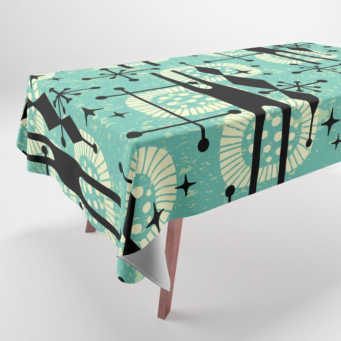 Retro 1950s Style Mid Century Modern 771 Mid Mod Turquoise Tablecloth Gallery Image 1