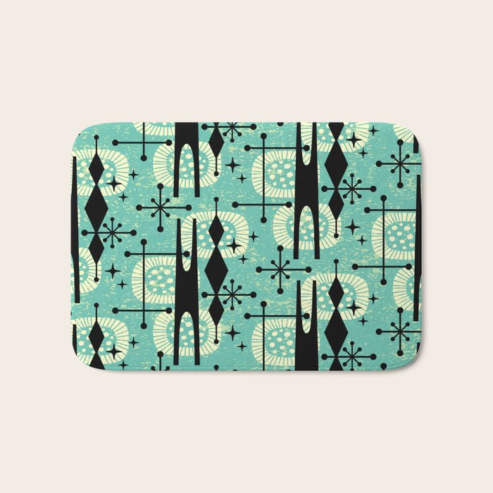 Retro 1950s Style Mid Century Modern 771 Mid Mod Turquoise Bath Mat Gallery Image 1