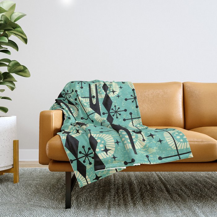 Retro 1950s Style Mid Century Modern 771 Mid Mod Turquoise Throw Blanket Gallery Image 1