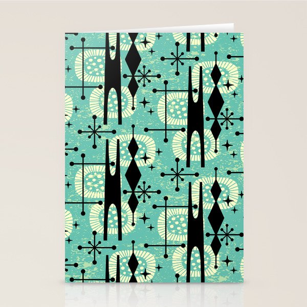 Retro 1950s Style Mid Century Modern 771 Mid Mod Turquoise Stationery Card Gallery Image 2