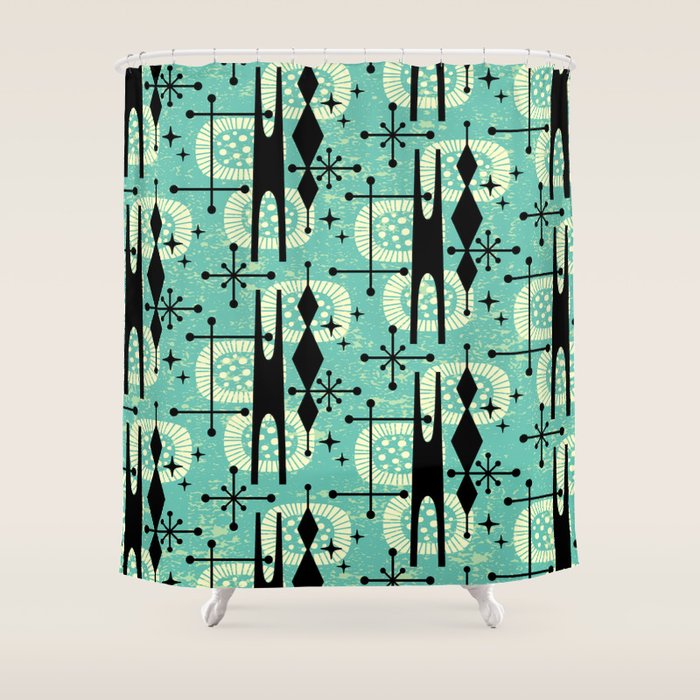 Retro 1950s Style Mid Century Modern 771 Mid Mod Turquoise Shower Curtain Gallery Image 1