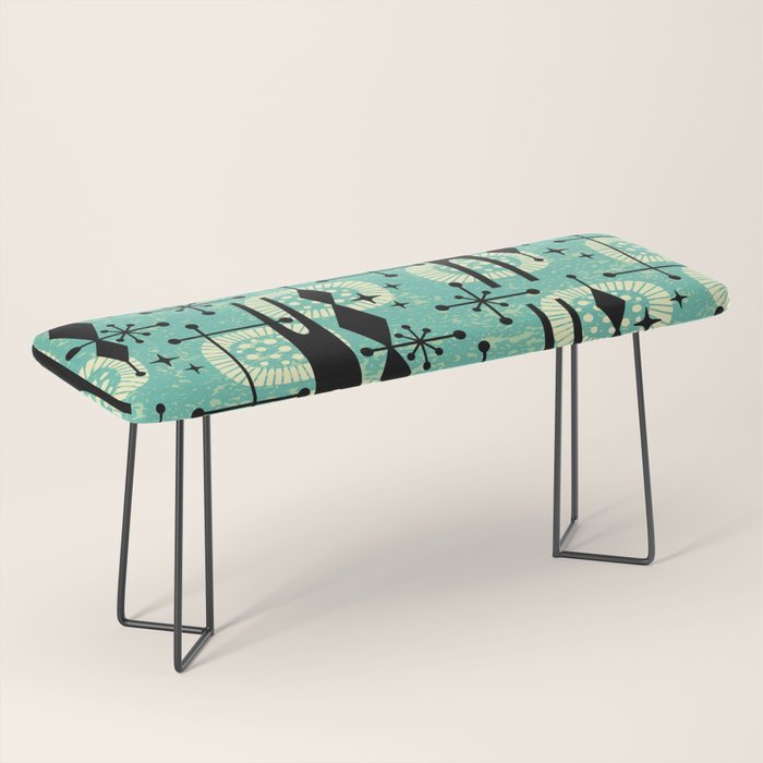 Retro 1950s Style Mid Century Modern 771 Mid Mod Turquoise Bench Gallery Image 1
