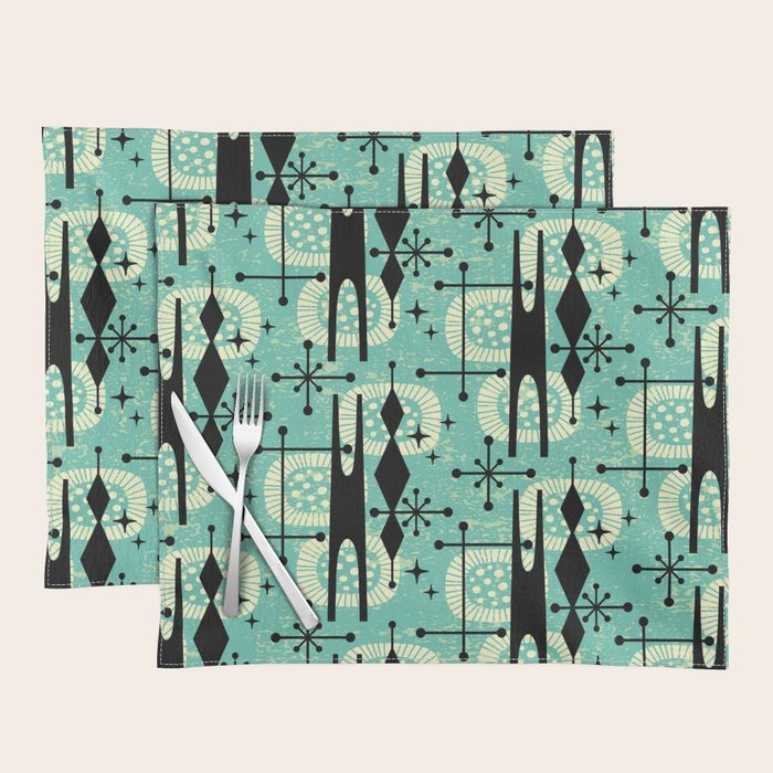 Retro 1950s Style Mid Century Modern 771 Mid Mod Turquoise Placemat Gallery Image 1