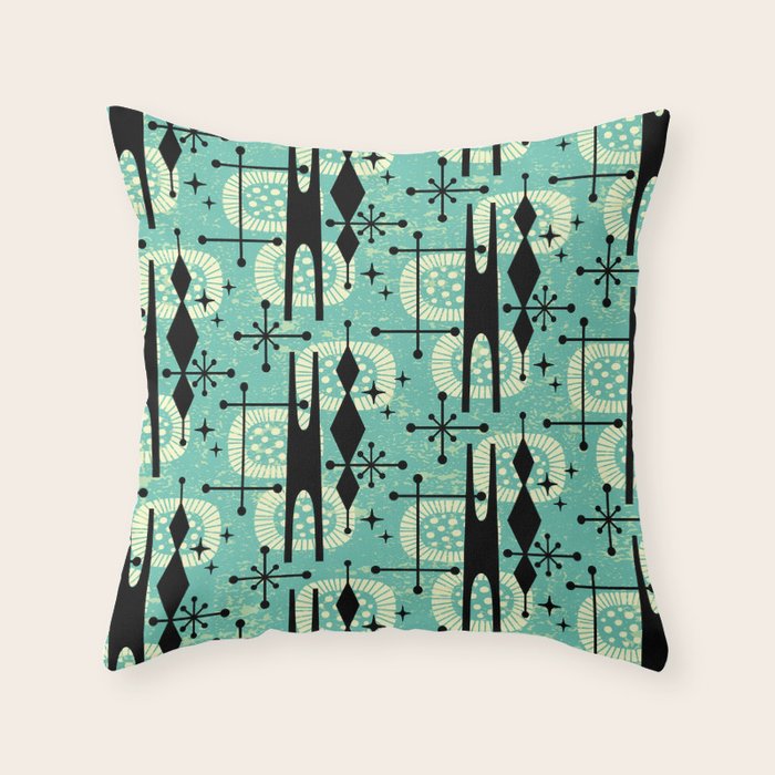 Retro 1950s Style Mid Century Modern 771 Mid Mod Turquoise Throw Pillow Gallery Image 6