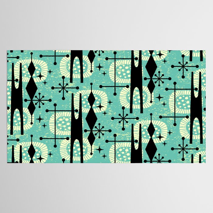 Retro 1950s Style Mid Century Modern 771 Mid Mod Turquoise Tablecloth Gallery Image 2