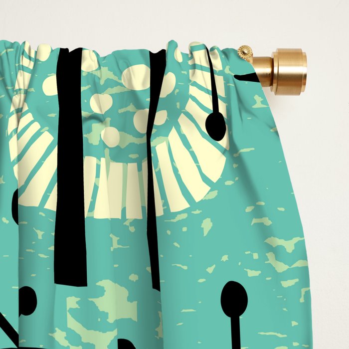 Retro 1950s Style Mid Century Modern 771 Mid Mod Turquoise Window Curtain Gallery Image 2