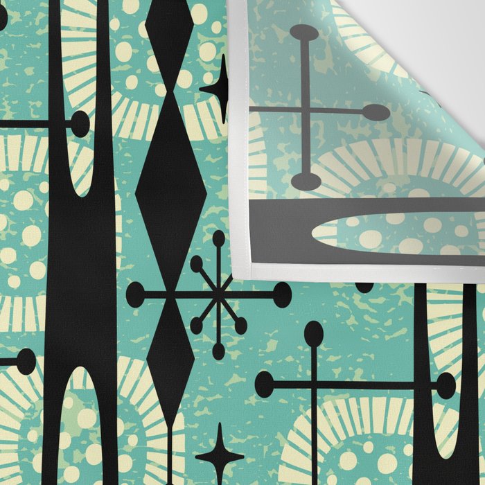 Retro 1950s Style Mid Century Modern 771 Mid Mod Turquoise Wall Tapestry Gallery Image 3
