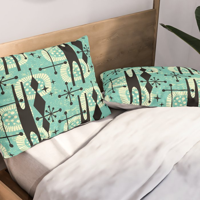 Retro 1950s Style Mid Century Modern 771 Mid Mod Turquoise Pillow Sham Gallery Image 2