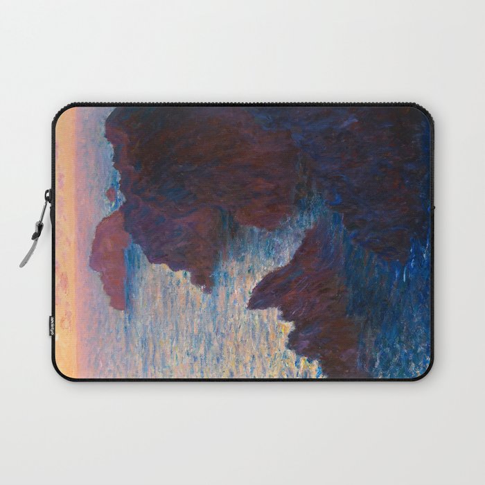 Claude Monet Impressionist Landscape Oil Painting Sunset At Sea Cliffs Ocean Cliff Landscape Laptop Sleeve Gallery Image 1