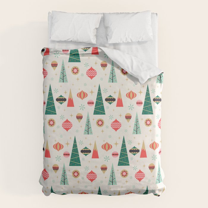 Retro Christmas Card Theme - Plain White Duvet Cover