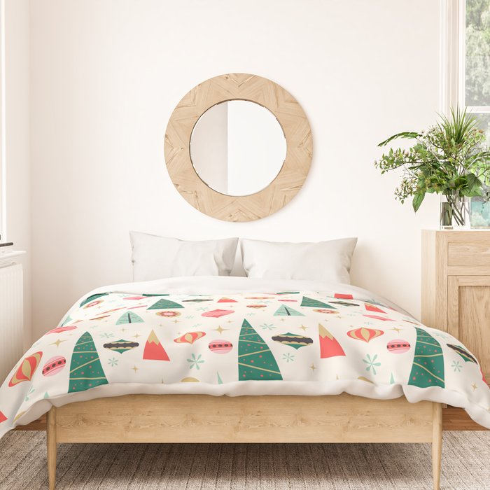Retro Christmas Card Theme - Plain White Duvet Cover Gallery Image 3