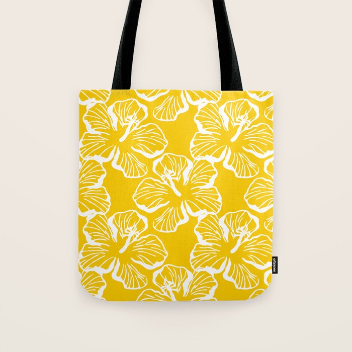 Yellow tropical hibiscus flower art pattern Tote Bag Gallery Image 1