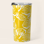Yellow tropical hibiscus flower art pattern Travel Mug Gallery Image 3
