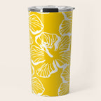 Yellow tropical hibiscus flower art pattern Travel Mug Gallery Image 1