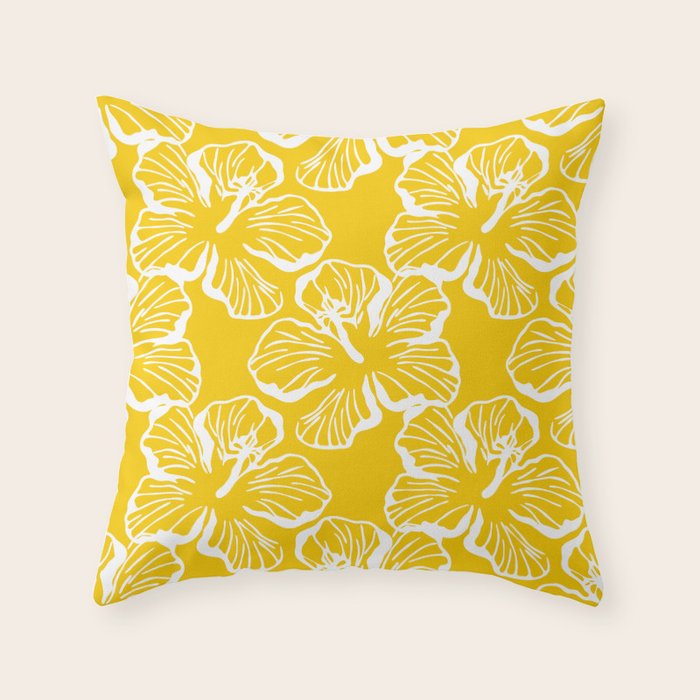 Yellow tropical hibiscus flower art pattern Throw Pillow Gallery Image 6